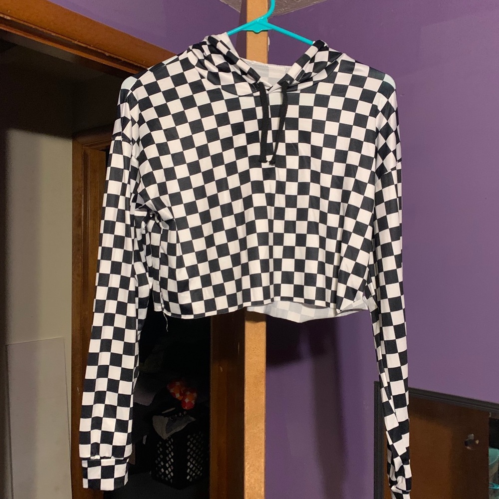 Checkered Cropped Hoodie
